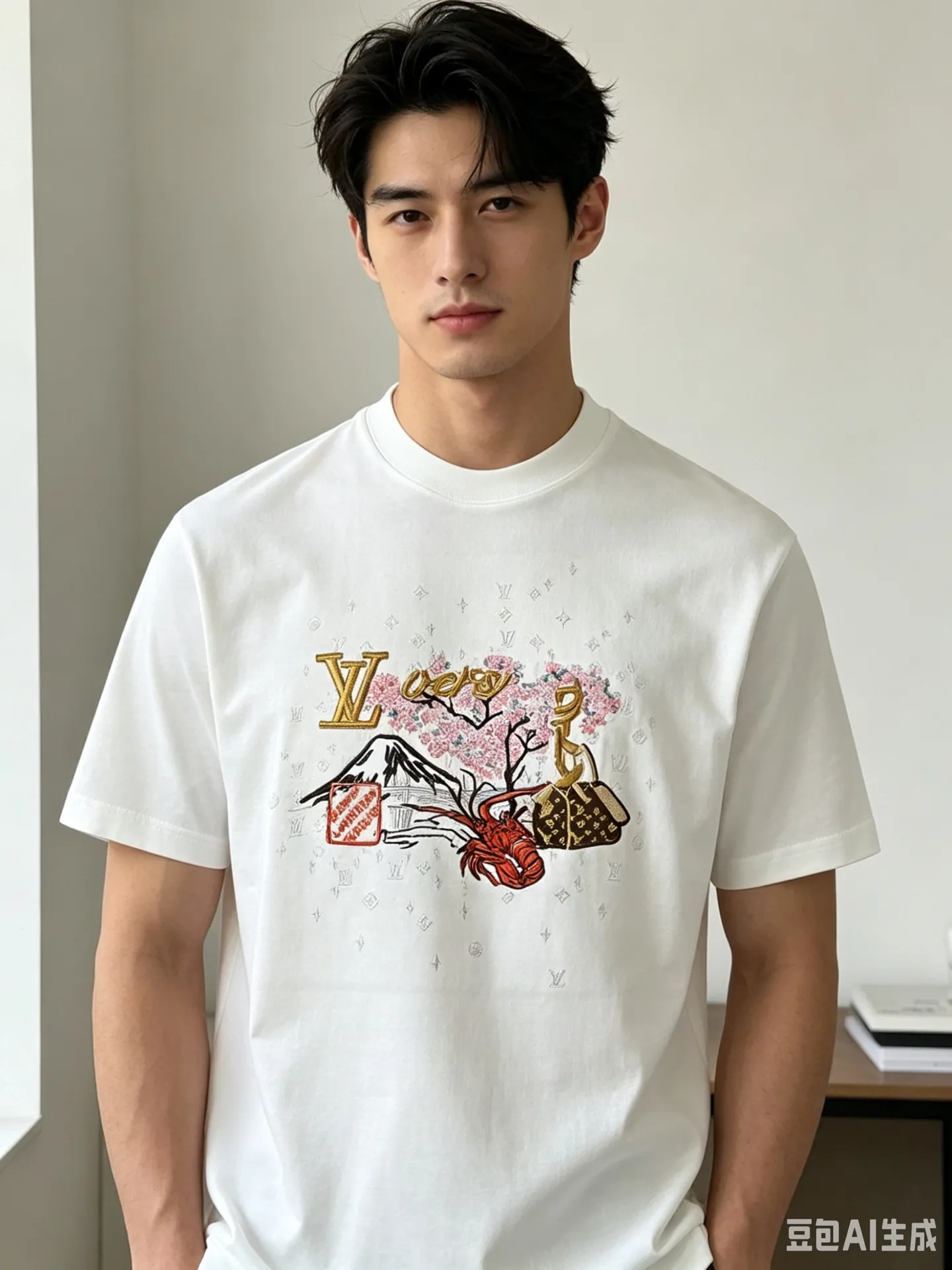 Louis Vuitton/Louis Vuitton cultural landscape elements embroidered short sleeves
